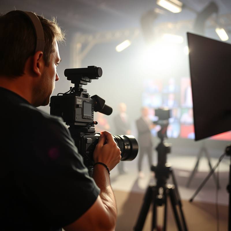 A film director overseeing a scene during the filming of a TV show