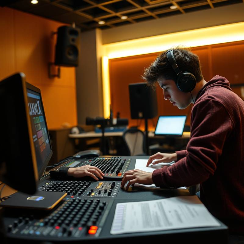 Students in a sound design class working on audio mixing